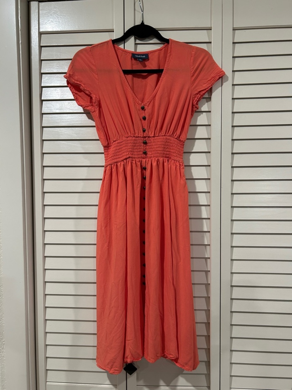 ModCloth Coral Smocked Waist Midi Dress Size XS